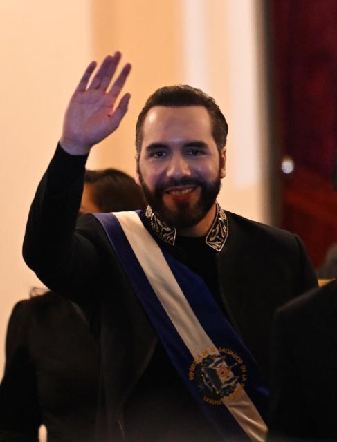 El Salvador's President Nayib Bukele leaves the National Theatre after deliver his first-year speech in San Salvador on June 1, 2025. (Photo by Marvin RECINOS / AFP)