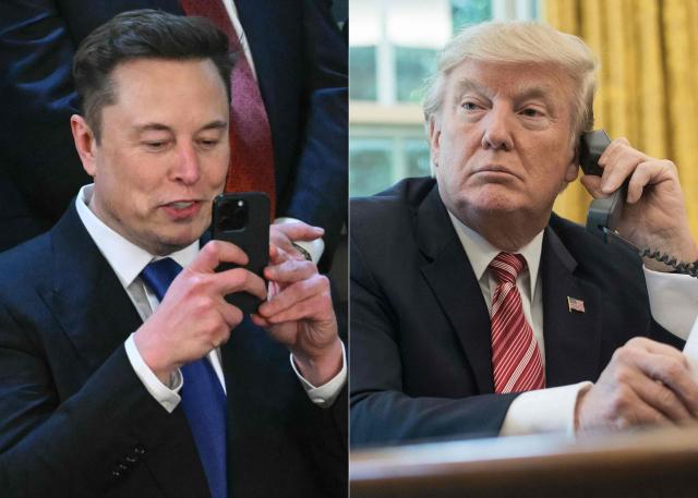 (COMBO) This combination of pictures created on June 06, 2025 shows
Elon Musk taking a picture with his phone ahead of US President Donald Trump's address to a joint session of Congress in the House Chamber of the US Capitol in Washington, DC, on March 4, 2025. (L)
US President Donald Trump waiting to speak on the phone with Irish Prime Minister Leo Varadkar to congratulate him on his recent election victory in the Oval Office at the White House in Washington, DC, on June 27, 2017.. Donald Trump and Elon Musk's unlikely political marriage exploded in a fiery public divorce on June 5, 2025, with the US President threatening to strip the billionaire of his huge government contracts in revenge. (Photo by SAUL LOEB and NICHOLAS KAMM / AFP)