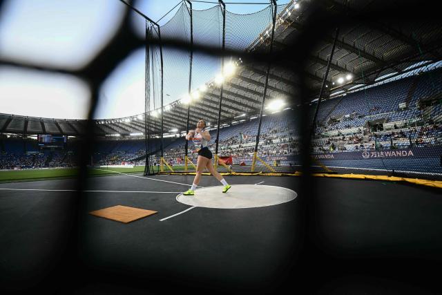 Croatia's Sandra Elkasevic competes in the women's discus throw event of the Diamond League athletics meeting at the Olympic stadium in Rome on June 6, 2025. (Photo by Filippo MONTEFORTE / AFP)