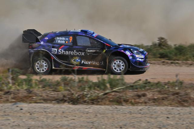 M-Sport Ford World Rally Team's Greek driver Jourdan Serderidis and Belgian co-driver Frederic Miclotte drive their Ford Puma Rally 1 as they compete in the SS7 special between Ciluna and Loelle during the 22nd edition of the Rally Italia Sardegna, 6th round of the FIA World Rally Championship (WRC), near Budusso, Sardinia, on June 7, 2025. (Photo by Andreas SOLARO / AFP)