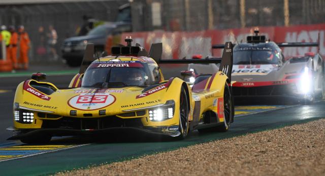 AF Corse's Polish driver #83 Robert Kubica (L) competes in the Hyperpole of the 2025 Le Mans 24 hour endurance race, at the Le Mans circuit, northwestern France, on June 12, 2025. (Photo by JEAN-FRANCOIS MONIER / AFP)