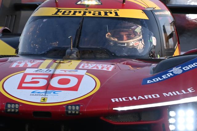 Ferrari AF Corse's Italian driver #50 Antonio Fuoco competes in the Hyperpole of the 2025 Le Mans 24 hour endurance race, at the Le Mans circuit, northwestern France, on June 12, 2025. (Photo by JEAN-FRANCOIS MONIER / AFP)