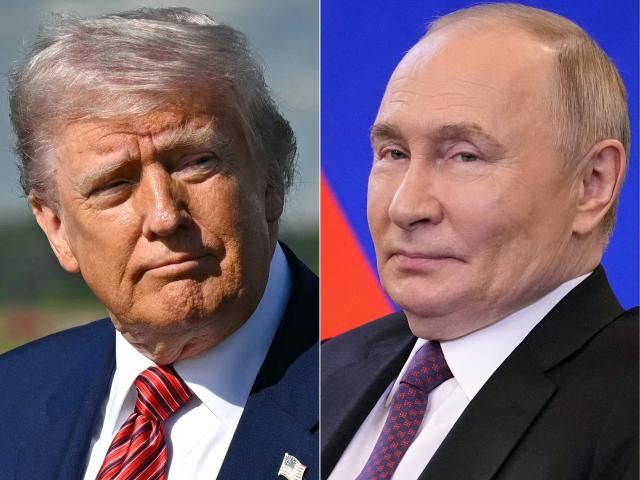 (COMBO) This combination of pictures created on June 4, 2025 shows, L/R, US President Donald Trump in Morristown, New Jersey, May 23, 2025, and Russian President Vladimir Putin at the Kremlin in Moscow on May 28, 2025. Russian President Vladimir Putin told his US counterpart Donald Trump on June 14, 2025 that Moscow was ready to hold a fresh round of peace talks with Kyiv after June 22, once the sides complete exchanging prisoners and soldiers' bodies. Ukraine's leader Volodymyr Zelensky meanwhile did not mention whether Ukraine would agree to the next round of talks, only saying that "the exchanges will be completed and the parties will discuss the next step." Putin and Trump held a call for the fifth time since the Republican took office and sought to reset relations with Moscow, in a stark pivot from the approach of his predecessor Joe Biden's administration. (Photo by SAUL LOEB and Pavel Bednyakov / various sources / AFP)