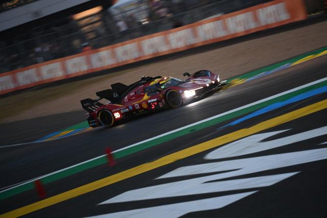 Ferrari AF Corse Thor Team's hypercar #50 Denmark driver Nicklas Nielsen competes during the 2025 Le Mans 24 hour endurance race, at the Le Mans circuit, in northwestern France, on June 14, 2025. (Photo by JEAN-FRANCOIS MONIER / AFP)