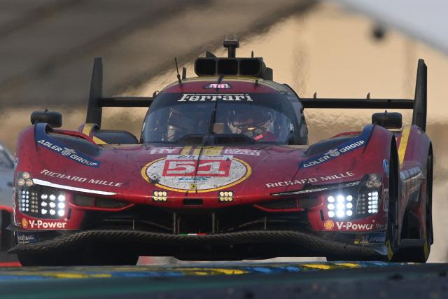 Ferrari AF Corse Thor Team's hypercar #51 British driver James Calado competes during the 2025 Le Mans 24 hour endurance race, at the Le Mans circuit, in northwestern France, on June 15, 2025. (Photo by JEAN-FRANCOIS MONIER / AFP)