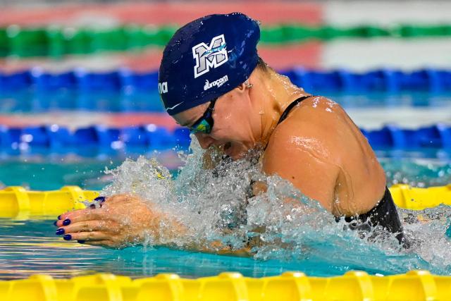 France's Lucie Vasquez competes in the women’s 100m breaststroke series during the French Swimming Championships in Montpellier, southern France, on June 15, 2025. (Photo by Sylvain THOMAS / AFP)