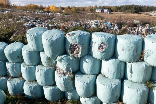 (FILES) The so-called "Skultunatippen" ("the Skultuna dump") is pictured on October 18, 2023 in Skultuna, one of the several places in central Sweden that the company "NMT Think Pink" has turned into a garbage dump. A court in Sweden will rule on June 17, 2025 in the country's biggest environmental crime trial, where a self-proclaimed "Queen of Trash" and four others stand accused of illegally dumping toxic waste. The once-acclaimed waste management company Think Pink is accused of dumping or burying some 200,000 tonnes of waste from the Stockholm area at 21 sites from 2015 to 2020, with no intention of processing it correctly. (Photo by Fredrik SANDBERG / TT News Agency / AFP) / Sweden OUT