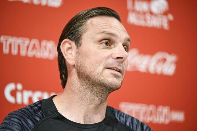 Antwerp's head coach Stef Wils gives a press conference for the upcoming 2025-2026 Belgian Proleague football season, in Antwerp on June 25, 2025. (Photo by Tom Goyvaerts / Belga / AFP) / Belgium OUT