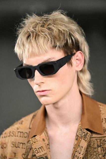 A model presents a creation by Junya Watanabe Man for the Menswear Ready-to-wear Spring-Summer 2026 collection as part of the Paris Fashion Week in Paris, on June 27, 2025. (Photo by EMMA DA SILVA / AFP)