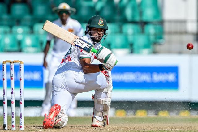 Bangladesh's captain Najmul Hossain Shanto plays a shot during the third day of the second Test cricket match between Sri Lanka and Bangladesh at the Sinhalese Sports Club (SSC) Ground in Colombo on June 27, 2025. (Photo by Ishara S. KODIKARA / AFP)