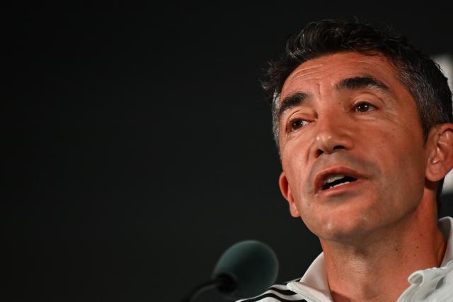 Benfica's Portuguese head coach Bruno Lage speaks during a press conference at Bank of America Stadium in Charlotte, North Carolina, on June 27, 2025, ahead of the FIFA Club World Cup 2025 last 16 football match between Portugal's Benfica and England's Chelsea. (Photo by Paul ELLIS / AFP)