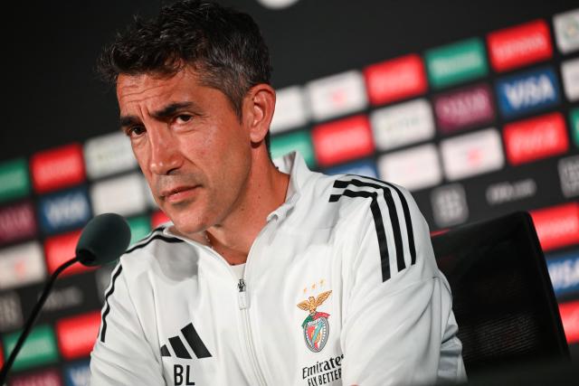 Benfica's Portuguese head coach Bruno Lage gestures during a press conference at Bank of America Stadium in Charlotte, North Carolina on June 27, 2025, ahead of the FIFA Club World Cup 2025 last 16 football match between Portugal's Benfica and England's Chelsea. (Photo by Paul ELLIS / AFP)