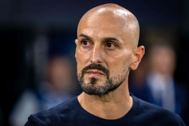 Germany's coach Antonio Di Salvo is pictured during the UEFA U21 European Championship final football match between England and Germany in Bratislava, Slovakia on June 28, 2025. (Photo by TOMAS BENEDIKOVIC / AFP)