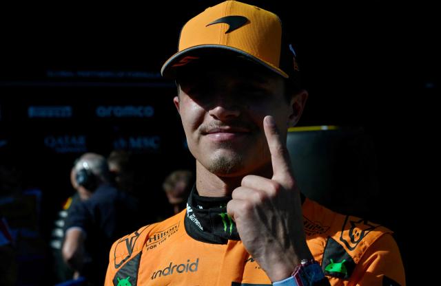 McLaren's British driver Lando Norris reacts after winning the Formula One Austrian Grand Prix at the Red Bull Ring race track in Spielberg, Austria, on June 29, 2025. (Photo by Denes Erdos / POOL / AFP)