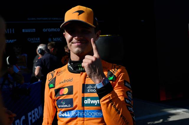 McLaren's British driver Lando Norris reacts after winning the Formula One Austrian Grand Prix at the Red Bull Ring race track in Spielberg, Austria, on June 29, 2025. (Photo by Denes Erdos / POOL / AFP)