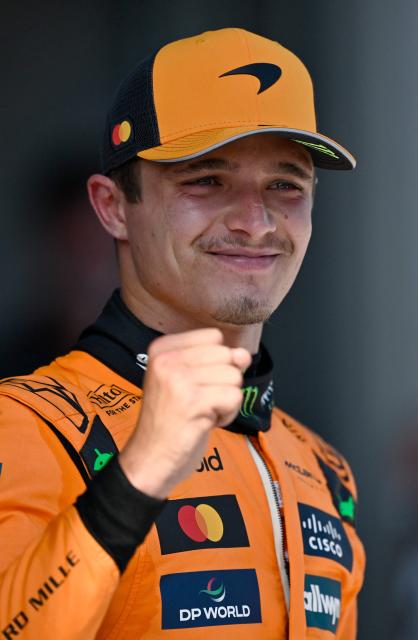 McLaren's British driver Lando Norris reacts after winning the Formula One Austrian Grand Prix at the Red Bull Ring race track in Spielberg, Austria, on June 29, 2025. (Photo by Denes Erdos / POOL / AFP)