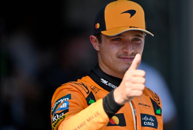 McLaren's British driver Lando Norris reacts after winning the Formula One Austrian Grand Prix at the Red Bull Ring race track in Spielberg, Austria, on June 29, 2025. (Photo by Denes Erdos / POOL / AFP)
