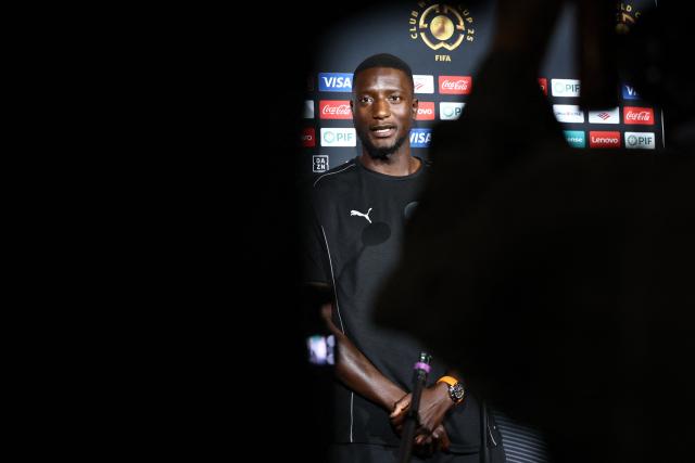 Borussia Dortmund's Guinean forward #09 Serhou Guirassy speaks during a press conference at the Mercedes-Benz Stadium in Atlanta on June 30, 2025, ahead of the FIFA Club World Cup 2025 last 16 football match between Germany's Borussia Dortmund and Mexico's Monterrey. (Photo by FRANCK FIFE / AFP)