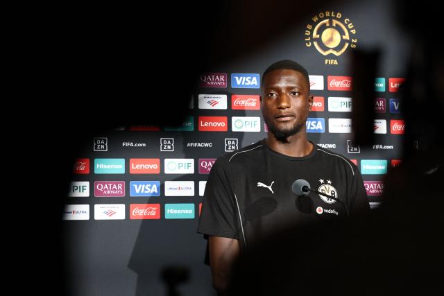 Borussia Dortmund's Guinean forward #09 Serhou Guirassy looks on during a press conference at the Mercedes-Benz Stadium in Atlanta on June 30, 2025, ahead of the FIFA Club World Cup 2025 last 16 football match between Germany's Borussia Dortmund and Mexico's Monterrey. (Photo by FRANCK FIFE / AFP)