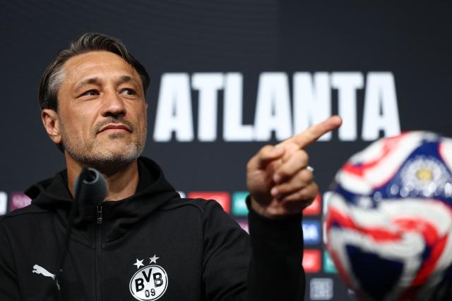 Borussia Dortmund's Croatian head coach Niko Kovac gestures during a press conference at the Mercedes-Benz Stadium in Atlanta on June 30, 2025, ahead of the FIFA Club World Cup 2025 last 16 football match between Germany's Borussia Dortmund and Mexico's Monterrey. (Photo by FRANCK FIFE / AFP)