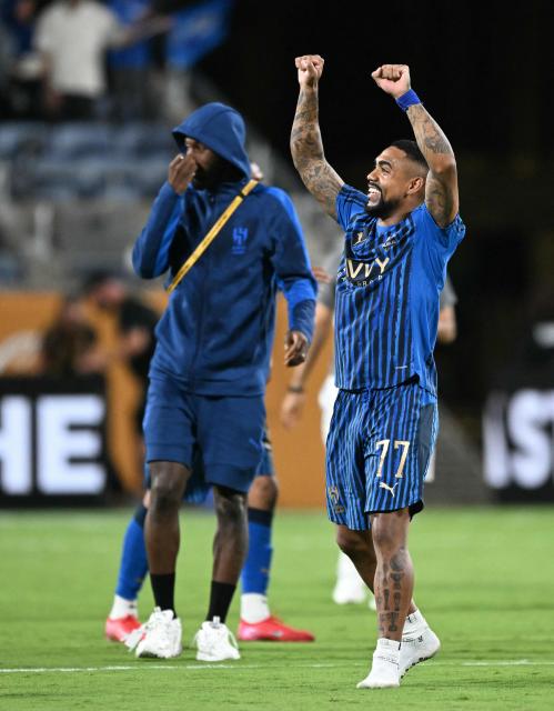 Al Hilal's Brazilian forward #77 Malcom celebrates after winning the FIFA Club World Cup 2025 round of 16 football match between England's Manchester City and Saudi's Al-Hilal at the Camping World stadium in Orlando on June 30, 2025. (Photo by CHANDAN KHANNA / AFP)
