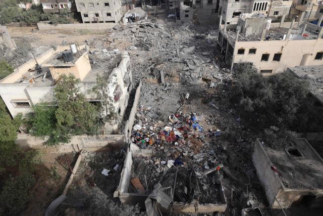 This picture shows the rubble of a residential house in Deir el-Balah in the central Gaza Strip on July 1, 2025, following overnight Israeli strikes as the war between the Palestinian Hamas militant and Israel continues. (Photo by Eyad BABA / AFP)