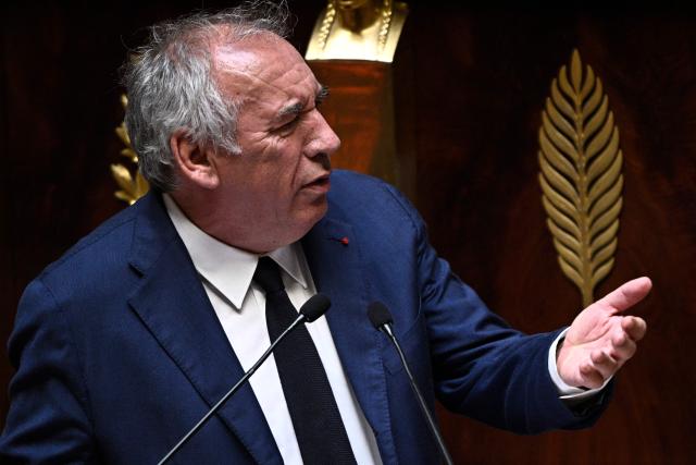 France's Prime Minister Francois Bayrou speaks during the examination of a motion of no confidence against his government, filed by the French Socialist Party (PS), at the French National Assembly, France's lower house of parliament, in Paris, on July 1, 2025. The French prime minister on July 1 is expected to survive a no-confidence vote tabled by the Socialist Party (PS) after the collapse of talks on pension reforms, but his future hangs by a thread after barely half a year in the post. (Photo by JULIEN DE ROSA / AFP)