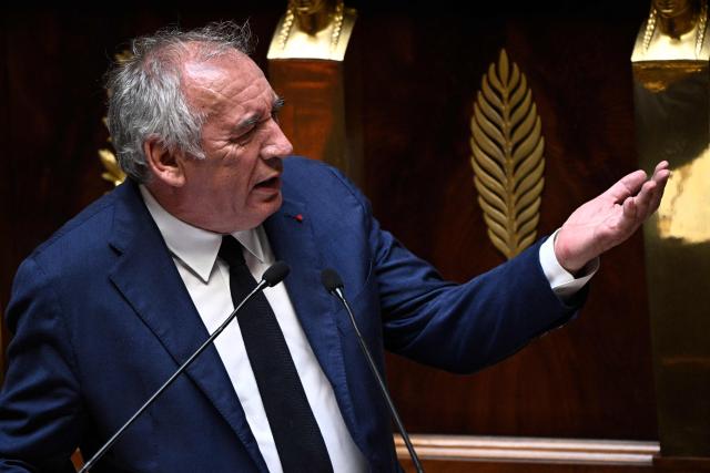 France's Prime Minister Francois Bayrou speaks during the examination of a motion of no confidence against his government, filed by the French Socialist Party (PS), at the French National Assembly, France's lower house of parliament, in Paris, on July 1, 2025. The French prime minister on July 1 is expected to survive a no-confidence vote tabled by the Socialist Party (PS) after the collapse of talks on pension reforms, but his future hangs by a thread after barely half a year in the post. (Photo by JULIEN DE ROSA / AFP)