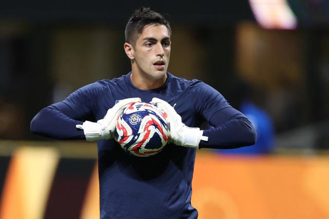 Monterrey's Uruguayan goalkeeper #25 Santiago Mele warms up ahead of the FIFA Club World Cup 2025 round of 16 football match between Germany's Borussia Dortmund and Mexico's Monterrey at the Mercedes-Benz Stadium in Atlanta on July 1, 2025. (Photo by Charly TRIBALLEAU / AFP)