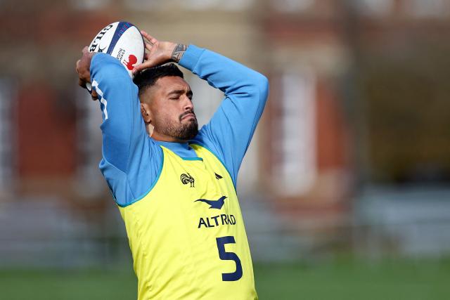 France’s Matthias Halagahu takes part in a training session in Auckland on July 2, 2025, ahead of their three-match international rugby series against New Zealand, with the first Test match to be played in Dunedin on July 5. (Photo by DAVID ROWLAND / AFP)