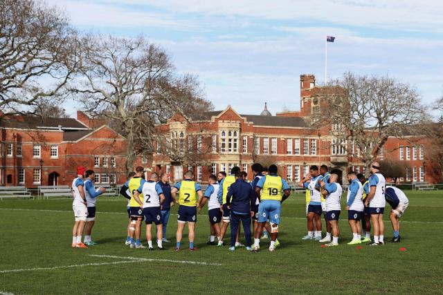 France's team take part in a training session in Auckland on July 2, 2025, ahead of their three-match international rugby series against New Zealand, with the first Test match to be played in Dunedin on July 5. (Photo by DAVID ROWLAND / AFP)