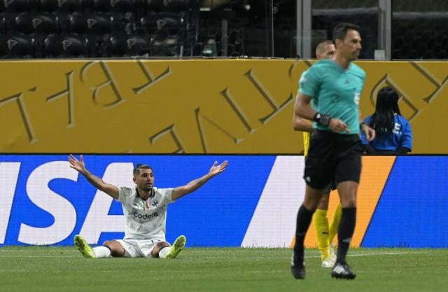 Monterrey's Mexican forward #17 Jesus Corona reacts during the FIFA Club World Cup 2025 round of 16 football match between Germany's Borussia Dortmund and Mexico's Monterrey at the Mercedes-Benz Stadium in Atlanta on July 1, 2025. (Photo by JUAN MABROMATA / AFP)
