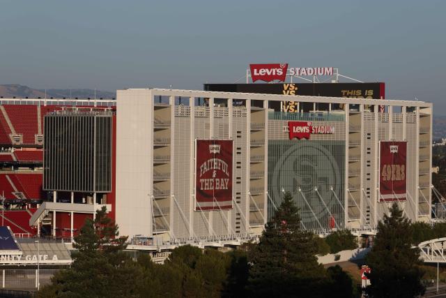Levi’s Stadium, home of the San Francisco 49ers NFL football team and a host venue for the upcoming 2026 FIFA World Cup, stands at sunset ahead of the CONCACAF Gold Cup semifinal soccer match between Mexico and Honduras in Santa Clara, California on July 1, 2025. (Photo by Patrick T. Fallon / AFP)
