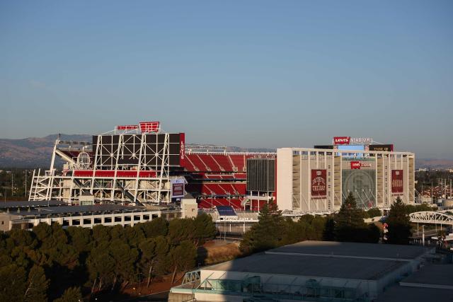 Levi’s Stadium, home of the San Francisco 49ers NFL football team and a host venue for the upcoming 2026 FIFA World Cup, stands at sunset ahead of the CONCACAF Gold Cup semifinal soccer match between Mexico and Honduras in Santa Clara, California on July 1, 2025. (Photo by Patrick T. Fallon / AFP)