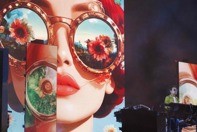 French electronic musician composer Jean-Michel Jarre performs at the Paleizenplein - Place des Palais square on the second day of the first edition of Brussels Palace Open Air event, in Brussels on July 1, 2025. (Photo by NICOLAS MAETERLINCK / Belga / AFP) / Belgium OUT
