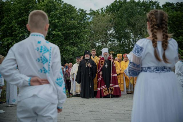 Head of the Orthodox Church of Ukraine, Metropolitan Epiphanius (CR), attends a consecration ceremony of a newly built church in the village of Koviagy, Kharkiv region, on July 2, 2025, amid the Russian invasion of Ukraine. (Photo by Ivan SAMOILOV / AFP)