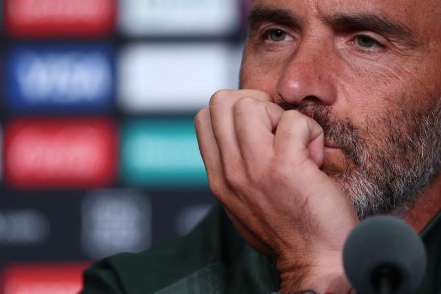 Chelsea's Italian head coach Enzo Maresca looks on during a press conference at the Lincoln Financial Field Stadium in Philadelphia on July 3, 2025, ahead of the FIFA Club World Cup 2025 quarterfinal football match between Brazil's Palmeiras and England's Chelsea on July 4. (Photo by FRANCK FIFE / AFP)