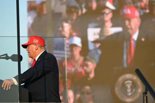 US President Donald Trump delivers remarks at the Salute to America Celebration at the Iowa State Fairgrounds in Des Moines on July 3, 2025. (Photo by ANDREW CABALLERO-REYNOLDS / AFP)