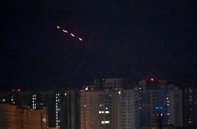 The Ukrainian air defence fires at Russian drones during a night mass strike on Kyiv on July 4, 2025, amid the Russian invasion of Ukraine. (Photo by Sergei SUPINSKY / AFP)