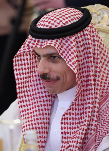 Saudi Arabia's Foreign Minister Prince Faisal bin Farhan Al Saud attends a meeting with Russia's Foreign Minister in Moscow on July 4, 2025. (Photo by Evgenia Novozhenina / POOL / AFP)