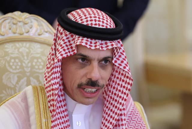 Saudi Arabia's Foreign Minister Prince Faisal bin Farhan Al Saud attends a meeting with Russia's Foreign Minister in Moscow on July 4, 2025. (Photo by Evgenia Novozhenina / POOL / AFP)