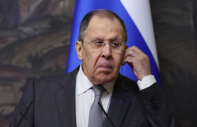 Russia's Foreign Minister Sergei Lavrov attends a joint press conference with Saudi Arabia's Foreign Minister following their meeting in Moscow on July 4, 2025. (Photo by Evgenia Novozhenina / POOL / AFP)