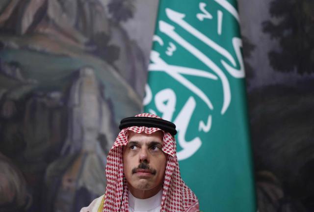 Saudi Arabia's Foreign Minister Prince Faisal bin Farhan Al Saud attends a joint press conference with Russia's Foreign Minister following their meeting in Moscow on July 4, 2025. (Photo by Evgenia Novozhenina / POOL / AFP)