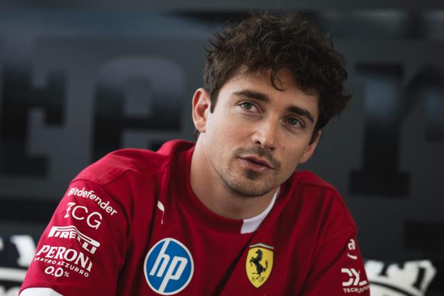 Ferrari's Monegasque driver Charles Leclerc speaks during an interview with AFP ahead of the Formula One British Grand Prix at the Silverstone motor racing circuit in Silverstone, central England, on July 4, 2025. "I will do absolutely everything to stay at Ferrari and to try to bring back the title," Monegasque Charles Leclerc said in an interview with AFP on the sidelines of this weekend's British Grand Prix, responding to speculation about his future with the Italian team. (Photo by Andrej ISAKOVIC / AFP) / TO GO WITH AFP STORY BY Helene DAUSCHY