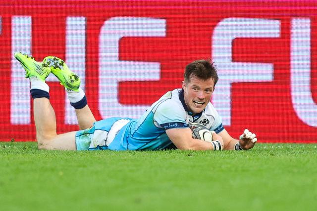 Scotlands George Horne scores a try during their rugby match between New Zealand Maori and Scotland at Semenoff Stadium in Whangarei on July 5, 2025. (Photo by DJ Mills / AFP)