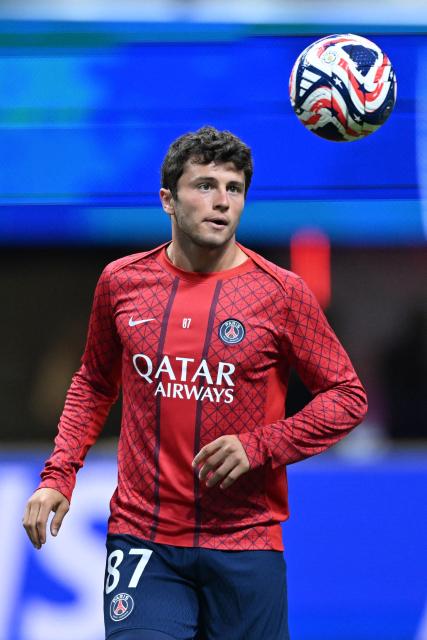 Paris Saint-Germain's Portuguese midfielder #87 Joao Pedro Goncalves Neves warms up before the FIFA Club World Cup 2025 quarterfinal football match between France's Paris Saint-Germain and Germany's Bayern Munich at the Mercedes-Benz Stadium in Atlanta on July 5, 2025. (Photo by PATRICIA DE MELO MOREIRA / AFP)