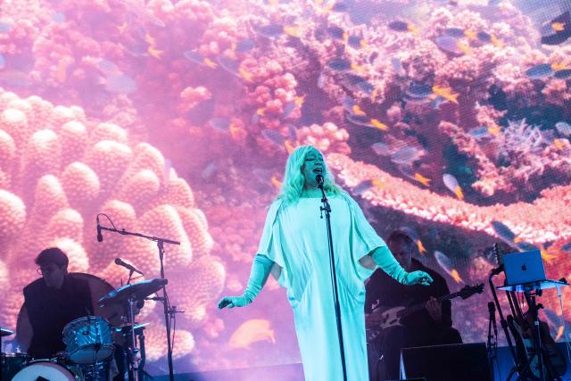 The band Anohni And The Johnsons performs at the Arena stage during Roskilde Festival in Roskilde, Denmark, on July 5, 2025. The festival runs until July 6. (Photo by Helle Arensbak / Ritzau Scanpix / AFP) / Denmark OUT