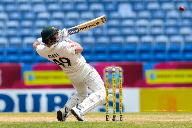 Steven Smith of Australia attempts a shot during the 3rd day of the 2nd Test match between West Indies and Australia at Grenada National Cricket Stadium, Saint George's, Grenada, on July 5, 2025. (Photo by Randy Brooks / AFP)