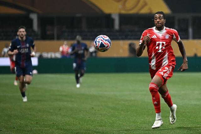 Bayern Munich's French midfielder #17 Michael Olise runs to the ball during the FIFA Club World Cup 2025 quarterfinal football match between France's Paris Saint-Germain and Germany's Bayern Munich at the Mercedes-Benz Stadium in Atlanta on July 5, 2025. (Photo by Paul ELLIS / AFP)
