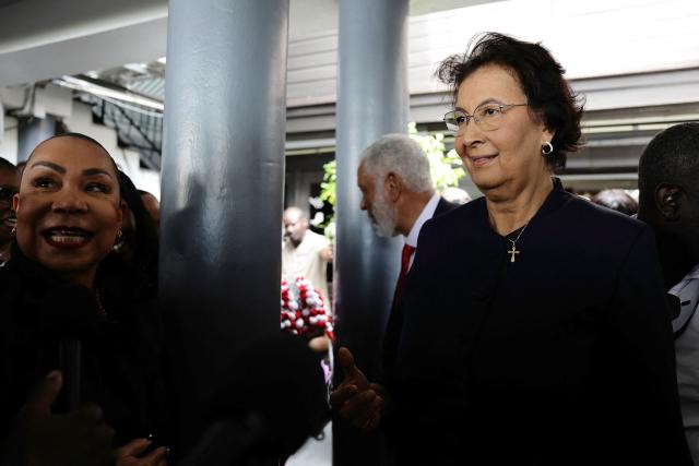 Suriname's opposition leader Jennifer Geerlings-Simons arrives at the National Assembly in Paramaribo on July 6, 2025. Lawmakers elected Jennifer Geerlings-Simons as Suriname's first woman president on July 6, 2025, after her party won the most seats in legislative elections in May. (Photo by Ranu Abhelakh / AFP)